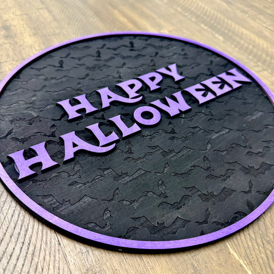 Happy Halloween Bat Stacked Sign SVG